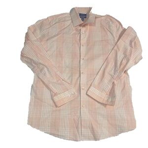 Men’s Apt.9 Premier‎ Flex Pastel Peach Plaid Button Up Shirt Prep Easter Classic
